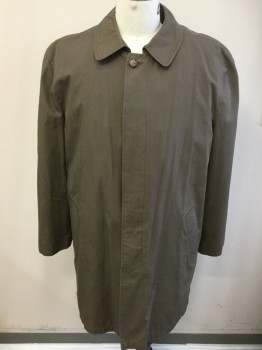 Mens, Coat, Trenchcoat, LONDON FOG, Brown, Cotton, Polyester, 42r, Large, Single Breasted, 5 Buttons, Removable Zip Lining