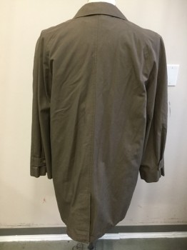 Mens, Coat, Trenchcoat, LONDON FOG, Brown, Cotton, Polyester, 42r, Large, Single Breasted, 5 Buttons, Removable Zip Lining