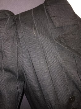 N/L, Black, Silk, Stripes - Shadow, Double Breasted, Hook & Eyes and Button Front, Cross Over Notched Lapel, Re-lined,