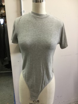 Childrens, Top, FOREVER 21 GIRLS, Heather Gray, Rayon, Spandex, Solid, 13/14, Mock Neck, Pull Over, Short Sleeve, Body Shirt, Ribbed