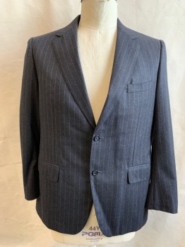 MTO/ SPIROS, Charcoal Gray, White, Wool, Stripes - Pin, Felted Wool, Single Breasted, Collar Attached, Notched Lapel, Hand Picked Collar/Lapel, 2 Buttons,  3 Pockets