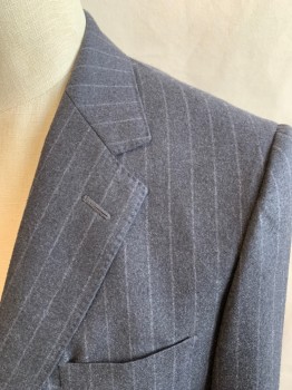MTO/ SPIROS, Charcoal Gray, White, Wool, Stripes - Pin, Felted Wool, Single Breasted, Collar Attached, Notched Lapel, Hand Picked Collar/Lapel, 2 Buttons,  3 Pockets