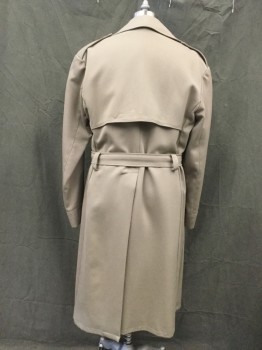 N/L, Taupe, Poly/Cotton, Solid, Twill, Double Breasted, Large Collar Attached, 2 Panel Long Sleeves, Cuffs, Epaulets, 2 Flap Shoulder Panels, 2 Pockets, Back Vented Yoke, Self Belt