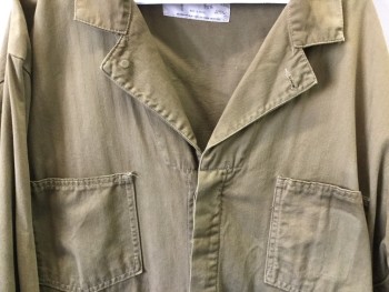 UNIVERSAL OVERALL, Lt Brown, Cotton, Solid, Herringbone, Lt Brown Herringbone Weave, Button Front, Collar Attached, 6+ Pockets, Long Sleeves, Aged/Distressed,