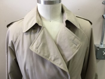 N/L, Khaki Brown, Polyester, Acrylic, Solid, Double Breasted, Collar Attached, 2 Pockets, Self Belt, Epaulets, Removable Liner, 2PC