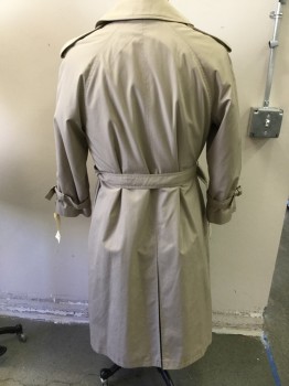 N/L, Khaki Brown, Polyester, Acrylic, Solid, Double Breasted, Collar Attached, 2 Pockets, Self Belt, Epaulets, Removable Liner, 2PC