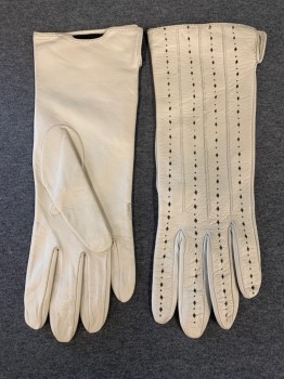 Womens, Leather Gloves, N/L, White, Leather, Stripes, 7 1/2, Diamond and Dot Perforated Stripes, No Lining, Multiple