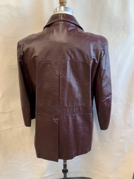 Mens, Leather Jacket, RAFFAELO, Chestnut Brown, Leather, Solid, C: 48, Yoke, Collar Attached, Pointed Front Yoke, Single Breasted, Button Front, 4 Pockets, Single Back Vent