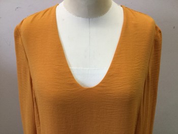 COS, Orange, Polyester, Solid, Long Sleeves, V-neck, Pullover, Layered Hem