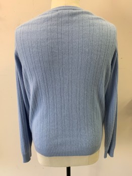 Mens, Pullover Sweater, GEOFFREY BEENE, Baby Blue, Cashmere, Solid, XL, Long Sleeves, V-neck, Rib Knit Self Stripe, Rib Knit Collar Cuffs Waistband