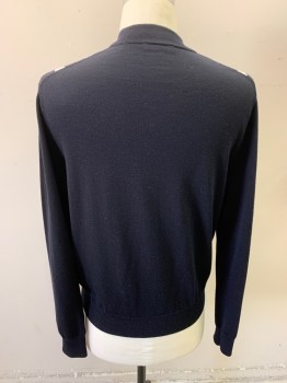 SANDRO, Wool, Navy with 4 Vertical Stripes In Wht/Blue/Blk, L/S, 4 But Fr
