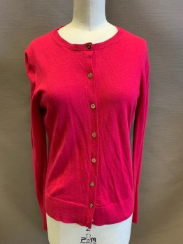 Womens, Sweater, ANN TAYLOR, Raspberry Pink, Cotton, Modal, Solid, S, Long Sleeves, Gold Buttons,