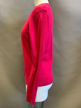 ANN TAYLOR, Raspberry Pink, Cotton, Modal, Solid, Long Sleeves, Gold Buttons,