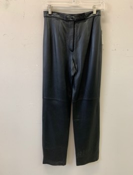 Womens, Leather Pants, JULIE & ANDREW, Black, Leather, Solid, W 26, 6, Zip Fly, Velcro Tab Waist Closure, Above Knee Seams