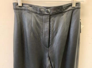 Womens, Leather Pants, JULIE & ANDREW, Black, Leather, Solid, W 26, 6, Zip Fly, Velcro Tab Waist Closure, Above Knee Seams
