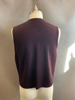 Mens, Sweater Vest, BLOOMINGDALE'S, Aubergine Purple, Wool, Solid, XL, V-N, Button Front,