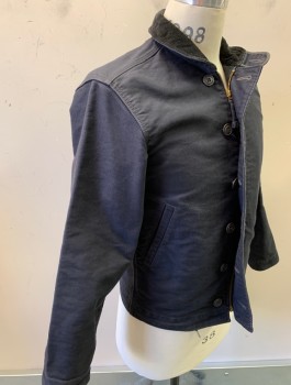 RALPH LAUREN, Charcoal Gray, Cotton, Solid, Heavy/Stiff Ribbed Fabric, Zip Front, Black Corduroy Lining On Stand Collar, 2 Pockets