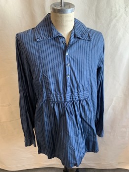 Mens, Historical Fiction Shirt, MTO, Blue-Gray, Blue, Cotton, Stripes - Vertical , 36, 16, Button Front, 6 Button Placket, Side Vents, Bib Front, Gathered Back with Yolk