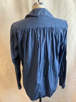 MTO, Blue-Gray, Blue, Cotton, Stripes - Vertical , Button Front, 6 Button Placket, Side Vents, Bib Front, Gathered Back with Yolk