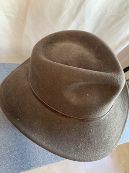 Mens, Fedora, SCALA, Dk Olive Grn, Wool, Solid, L, Felted Wool, Brown Leather Hat Band with Feather Detail