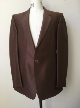 Mens, 1970s Vintage, Suit, Jacket, PHOENIX, Brown, Polyester, Stripes - Shadow, 40, Western Style Suit, Single Breasted, Collar Attached, Notched Lapel, Hand Picked Collar/Lapel, 1 Button, 2 Pockets