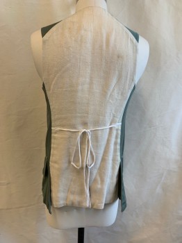 MTO, Sage Green, Cream, Cotton, Solid, 1700s, Round Neck, Slvls, Button Front, 2 Pockets, Cream Back with Ties