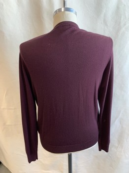 UNIQLO, Wine Red, Wool, Solid, Long Sleeves, Button Front, 5 Buttons, Rib Knit