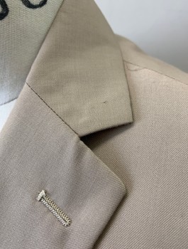 CARLO LUSSO, Beige, Polyester, Rayon, Solid, Single Breasted, Notched Lapel, 2 Buttons, 3 Pockets