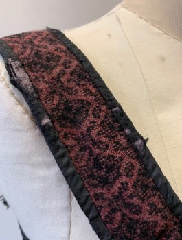 Womens, Historical Fiction Corset, N/L MTO, Plum Purple, Black, Wool, Cotton, Swirl , B <35", S, W24-28, 1" Wide Straps with Ties Attaching to Bodice, Black 1/4" Wide Edging, Square Neck, Tabs at Hem/Waist, Lace Up in Back, Made To Order Reproduction 1500's