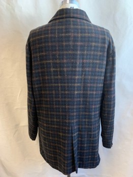 Mens, Historical Fiction Jacket, MTO, Black, Brown, Orange, Wool, Plaid, 52, 1800S Old West, Single Breasted, 4 Buttons, 3 Pockets, Wide Notched Lapel, Slit CB, Lightly Aged, Multiples,