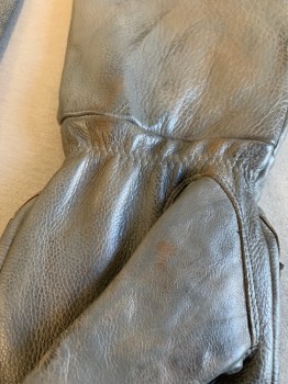 N/L MTO, Gray, Metallic, Leather, Pair, Leather Motorcycle Gloves, Elbow Length, Molded Knuckles with Metallic Finish, Aged/Scuffed Throughout, Multiples