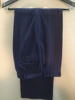 Mens, Suit, Pants, 1890s-1910s, Navy Blue, Red, Lt Blue, Wool, Stripes - Vertical , 31, 32, Flat Front, Zip Front, Belt Loops, 4 Pockets,