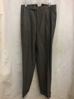 Mens, 1930s Vintage, Suit, Pants, TIMOTHY EVEREST, Brown, Wool, Heathered, Stripes, 33/32, Dbl Pleated, Cuffed