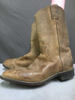 Womens, Cowboy Boots, JUSTIN, Brown, Leather, Solid, 7.5M, 9W, Aged/Distressed,  Plain, Low Stack Heel