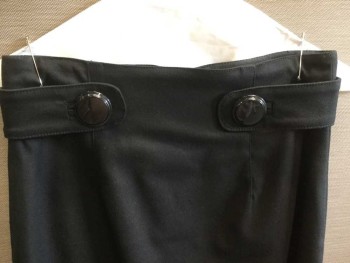 ROBERT RODRIGUEZ, Black, Cotton, Wool, Solid, Black, 2 Short Belts W/2 Black Buttons at Waistband, Zip Back, 1 Split Back Center Hem