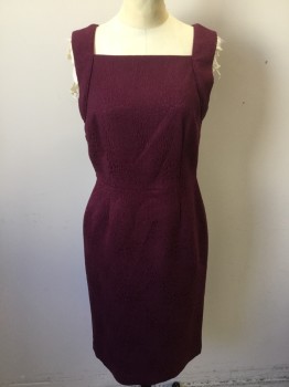BANANA REPUBLIC, Maroon Red, Polyester, Cotton, Reptile/Snakeskin, Maroon Reptile with Solid Maroon Lining, Square Neck, Sleeveless, Zip Back, & Split Back