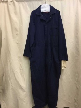 Mens, Coveralls/Jumpsuit, NL, Navy Blue, Cotton, Solid, L, Navy, Zip Front, Collar Attached, 3 Pockets,
