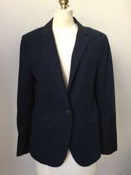 RAG&BONE, Navy Blue, Black, Viscose, Spandex, Solid, Navy, Notch Lapel with Black Collar Attached, 1 Button, 3 Faux Pockets, Black Sleeve Detail