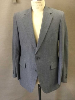 Mens, 1980s Vintage, Suit, Jacket, HART,SCHAFFNER &MARX, Gray, Rust Orange, Blue, White, Stripes - Pin, 40R, Single Breasted, Notched Lapel, 2 Buttons,  3 Pockets, Gray Lining,