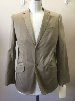HOUSE, Tan Brown, Cotton, Solid, Tan, Notched Lapel, 2 Buttons,