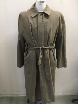 Mens, Coat, Trenchcoat, JOS. A BANK, Dk Khaki Brn, Cotton, Polyester, 40R, Single Breasted, 5 Buttons Hidden By Placket, Self Belt, 2 Button Throat Latch, Removable Zip Lining, Barcode is Located In the Coat's Right Arm Not the Lining