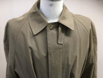 Mens, Coat, Trenchcoat, JOS. A BANK, Dk Khaki Brn, Cotton, Polyester, 40R, Single Breasted, 5 Buttons Hidden By Placket, Self Belt, 2 Button Throat Latch, Removable Zip Lining, Barcode is Located In the Coat's Right Arm Not the Lining