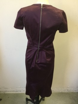 ZACK POSEN, Aubergine Purple, Cotton, Elastane, Solid, Design Style Lines, Center Back Zipper,