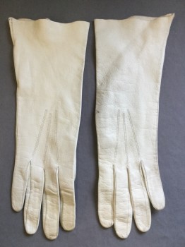 Womens, Gloves 1890s-1910s, Cream, Leather, Solid, 6 1/2, Cream Leather Gloves,
