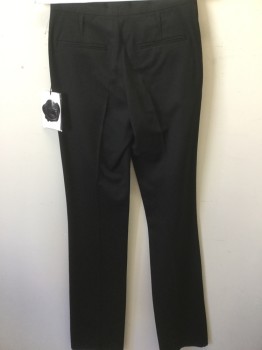 VICTOR & ROLF, Black, Wool, Solid, Pleated Front, Slit Pockets, Creased Legs, 2 Inch Waist Band