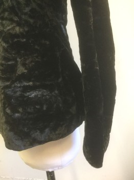 Childrens, Coat 1890s-1910s, N/L, Black, Wool, Cotton, Solid, B:30, Girl's, Crushed Velvet, Peaked Lapel, 2 Fabric Covered Buttons, Shaped Seams at Back Waist,