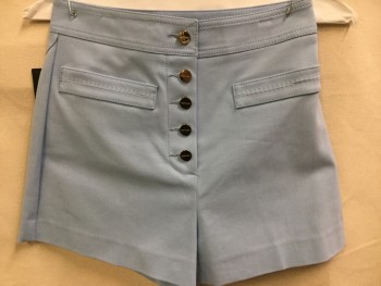 MARCIANO, Baby Blue, Polyester, Spandex, Solid, Baby Blue, 1.5" Waist Band, 4 Fake Pockets, 5 Silver Button Front,