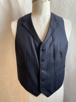 MTO/ SPIROS, Charcoal Gray, White, Wool, Stripes - Pin, 5 Buttons, Notched Lapel, Hand Picked Lapel, 2 Pockets, Solid Black Satin Back with Self Back Tab Belt