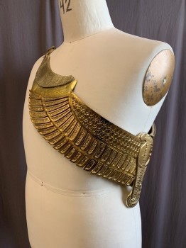Mens, Historical Fiction Piece 2, MTO, Gold, Metallic/Metal, Leather, Solid, 40/42, Egyptian, Gold Wings Wrap the Right Side of the Body with a Cobra Snake in the Center. Adjustable Leather Strap at Left Shoulder
