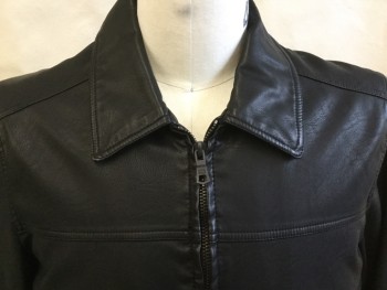 TOMMY HILFIGER, Black, Gray, Olive Green, Forest Green, Leather, Polyester, Solid, Plaid, Collar Attached, Zip Front, 2 Pockets, Long Sleeves Cuffs with Black Snap Button, Plaid Diamond Quilt Lining